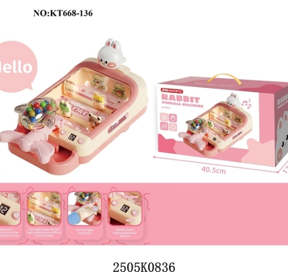 HỘP TRÒ CHƠI MÁY BẮN BI PIN NHẠC ĐÈN+ 15 BI PINBALL MACHINE (THỎ, KHỦNG LONG)