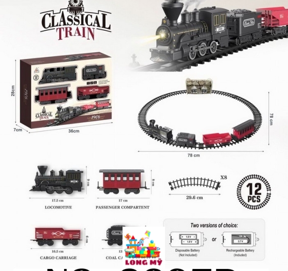 2097D HỘP ĐƯỜNG RAY XE LỬA PIN ĐÈN KÉO TOA, PHUN KHÓI 12 MIẾNG CLASSICAL TRAIN 1906