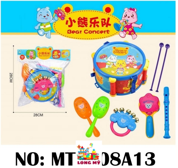 MTL808A13 TÚI TRỐNG+ LẮC TREO NÔI 7 MÓN (TRỐNG, DÙI, LẮC, SÁO) PVC BEAR CONCERT 🎵🐻
