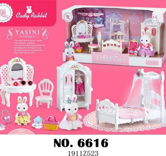  HỘP NỘI THẤT NHÀ THỎ+ BÀN TRANG ĐIỂM+ GHẾ+ TỦ QUẦN ÁO+ GIƯỜNG+ 1C THỎ 