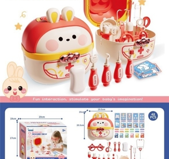 HỘP VALI BÁC SĨ TAI NGHE, MẮT KÍNH, XÀ BÔNG, KÉO + CÂY TRUYỀN DỊCH MEDICAL TREASURE CHEST 
