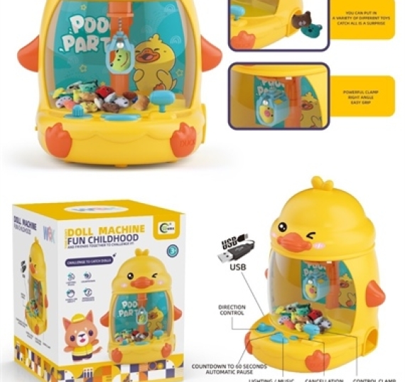 HỘP TRÒ CHƠI MÁY ĐK GẮP THÚ NHỒI BÔNG VỊT PIN NHẠC+ CÓ SẠC USB DOLL MACHINE FUN CHILDHOOD 