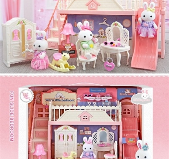  HỘP NỘI THẤT NHÀ THỎ+ TỦ+ BÀN TRANG ĐIỂM+ GHẾ+ CẦU TUỘT+ 1C THỎ BAY DREAMY