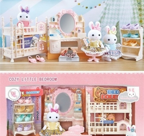 HỘP NỘI THẤT NHÀ THỎ+ GIƯỜNG 2 TẦNG+ BÀN TRANG ĐIỂM+ KỆ GIÀY+ 1C THỎ BAY DREAMY