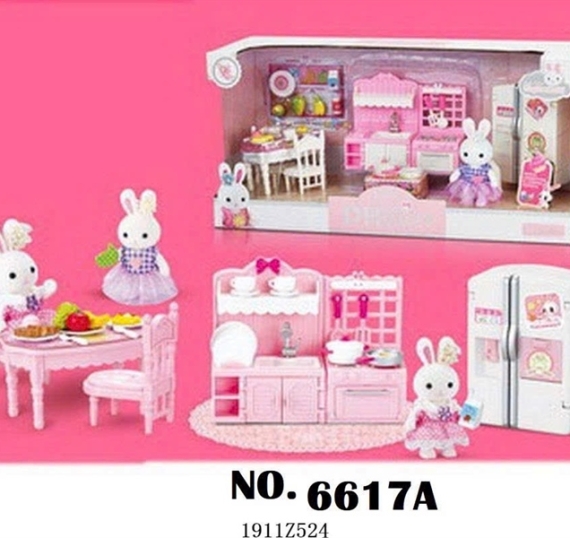 HỘP NỘI THẤT NHÀ BẾP THỎ+ TỦ LẠNH 2 NGĂN+ BÀN+ GHẾ+1C THỎ