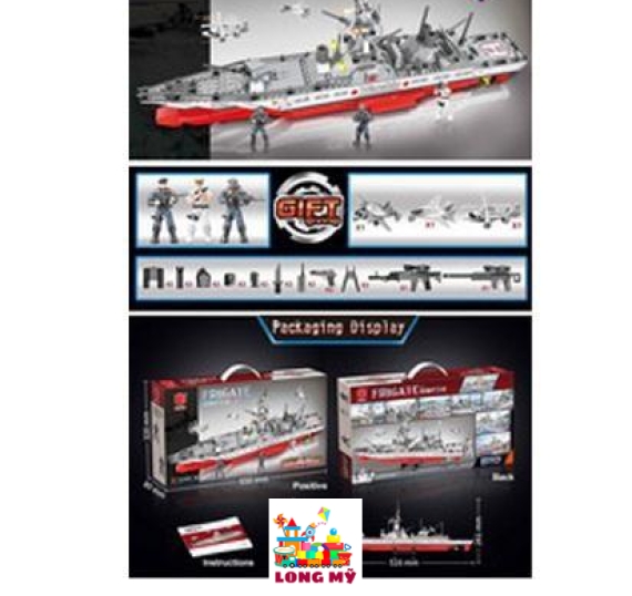 XJ873 HỘP LOGO RÁP TÀU, MÁY BAY CHIẾN ĐẤU QUÂN SỰ 867 MIẾNG FRIGATE 🚢