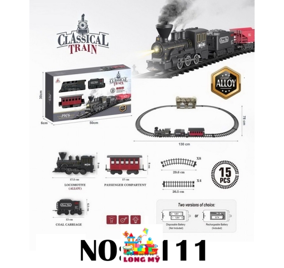 2111 HỘP ĐƯỜNG RAY XE LỬA PIN ĐÈN KÉO TOA, PHUN KHÓI 15 MIẾNG CLASSICAL TRAIN 1906 🚆✨