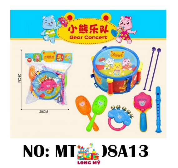 MTL808A13 TÚI TRỐNG+ LẮC TREO NÔI 7 MÓN (TRỐNG, DÙI, LẮC, SÁO) PVC BEAR CONCERT 🎵🐻