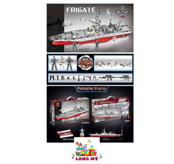 XJ873 HỘP LOGO RÁP TÀU, MÁY BAY CHIẾN ĐẤU QUÂN SỰ 867 MIẾNG FRIGATE 🚢